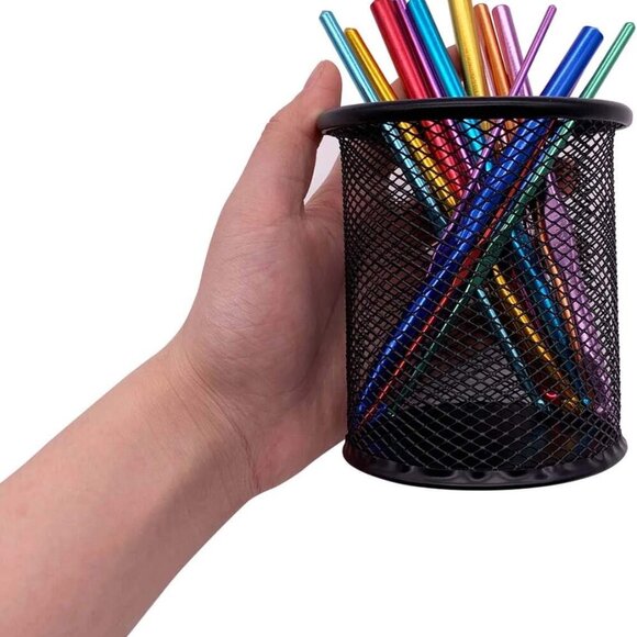 Black Pen Holder Cup for Desk, Black Wire Mesh Pencil Cup Holder for Desk Office - Picture 7 of 7